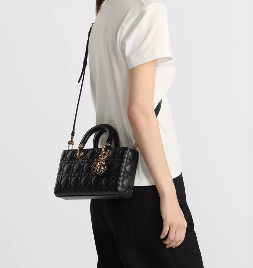 Medium Lady D-Joy Bag in Black Cannage Leather
