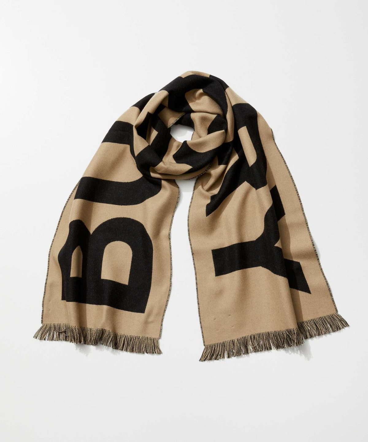 Burberry Logo Wool Scarf – Black & Archive Beige