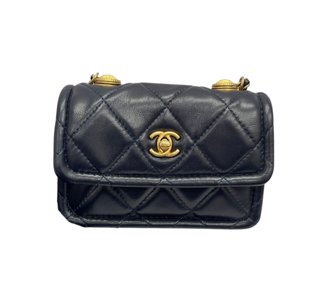 Chanel Flap Coin Purse with Chain Black with GHW Calfskin
