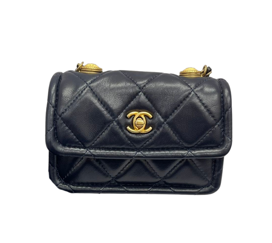Chanel Flap Coin Purse with Chain Black with GHW Calfskin