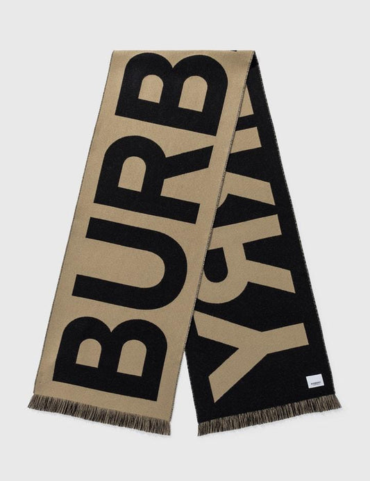 Burberry Logo Wool Scarf – Black & Archive Beige
