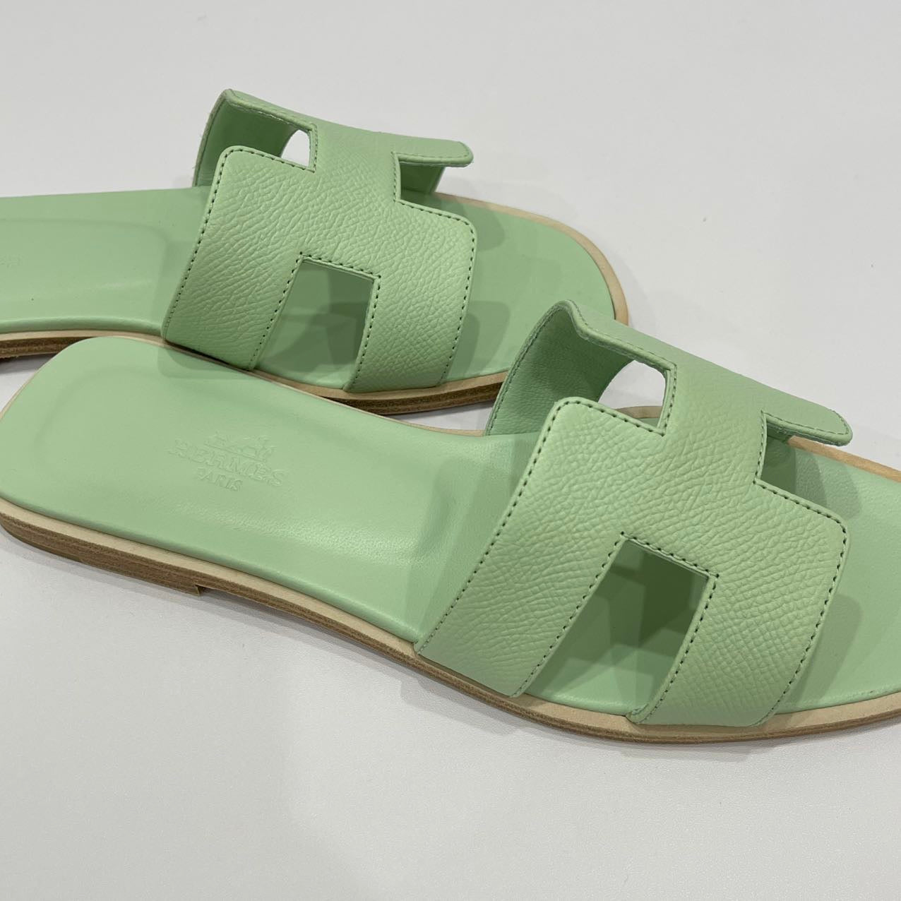 Hermes Size 37 Oran Sandals Vert Jade Epsom Calfskin H