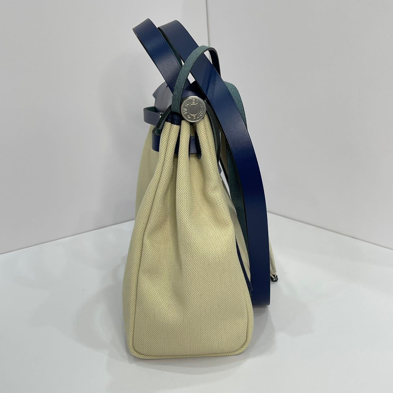 Hermes Herbag 31 Zip Bag Canvas/Hunter Leather Vanille/Naturel - Blue Leather Stamp U