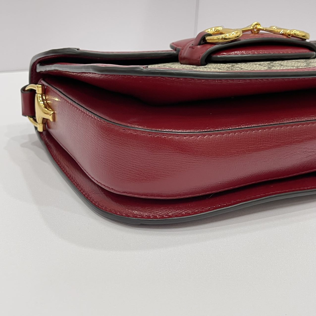 GUCCI Horsebit 1955 Shoulder Bag GG Supreme Canvas/Leather Red GHW