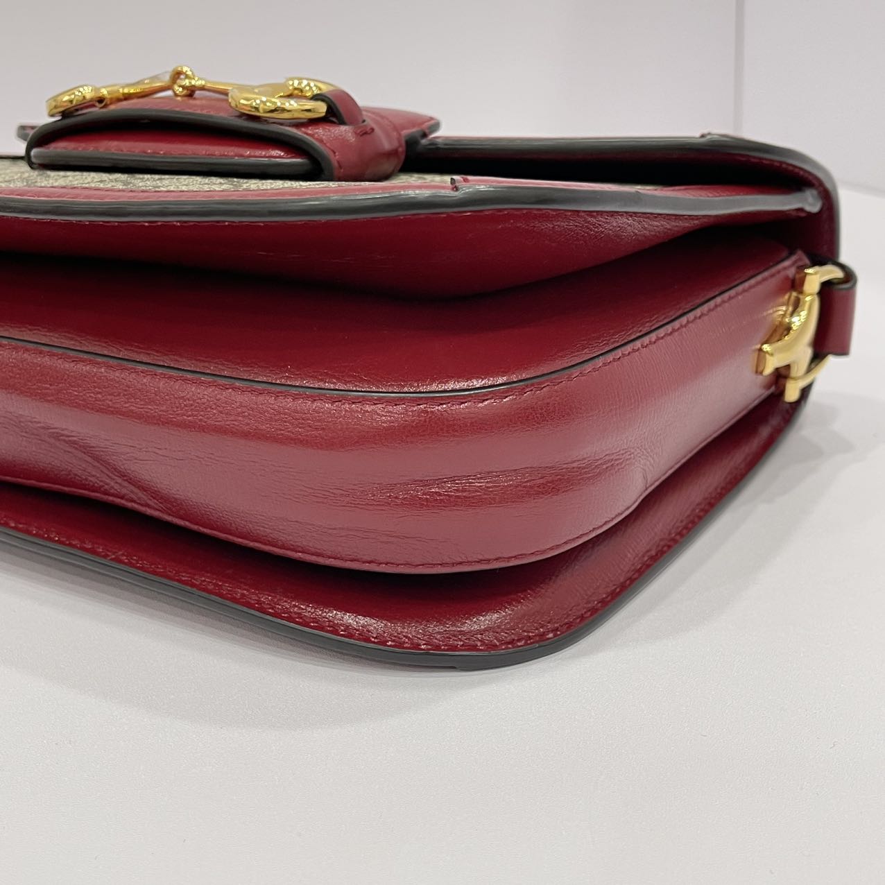 GUCCI Horsebit 1955 Shoulder Bag GG Supreme Canvas/Leather Red GHW