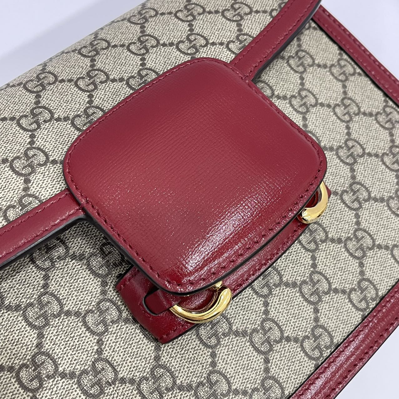 GUCCI Horsebit 1955 Shoulder Bag GG Supreme Canvas/Leather Red GHW