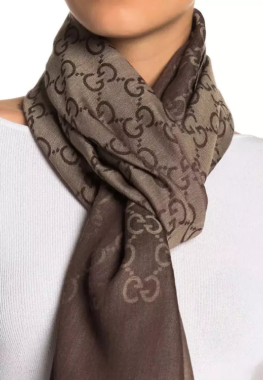 Gucci GG Logo Wool & Silk Scarf-Light Brown